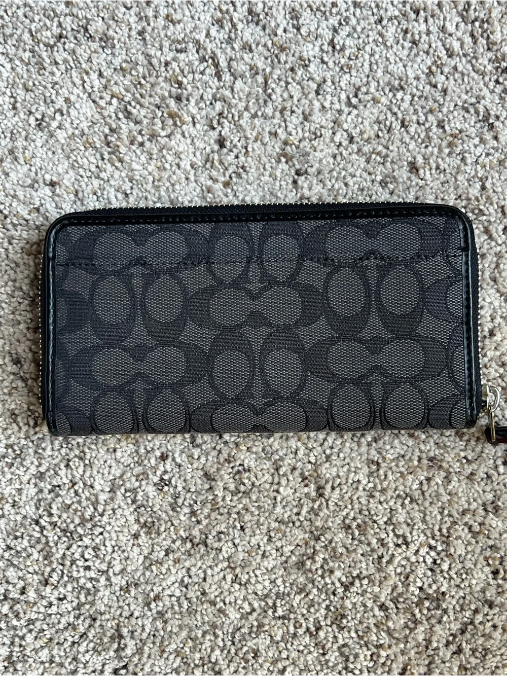 Coach Authentic Black/Gray Signature Accordion Zip Around Wallet